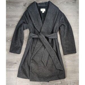 H&M Conscious‎ Women's Gray Wool Blend Belted Wrap Coat Long Sleeve Size 4 Lined
